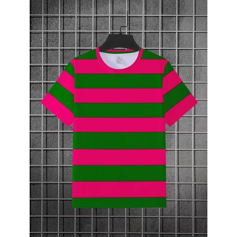 Unisex Striped Short Sleeve T-Shirt, Classic Black White Blue Casual Street Sports Top