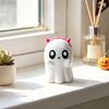 Cute Ghost Figurine Halloween Resin Figurine, Spooky Elf Desk Ornament with Holiday Party Table Centerpiece Pink Devil Horns, Mini Tabletop Decor for