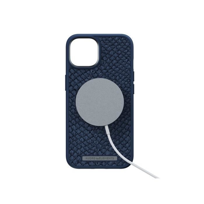 Coque iPhone 14 MagSafe En Cuir De Saumon NJORD Bleu - AVIZAR - Rigide - Fine Et Résistante