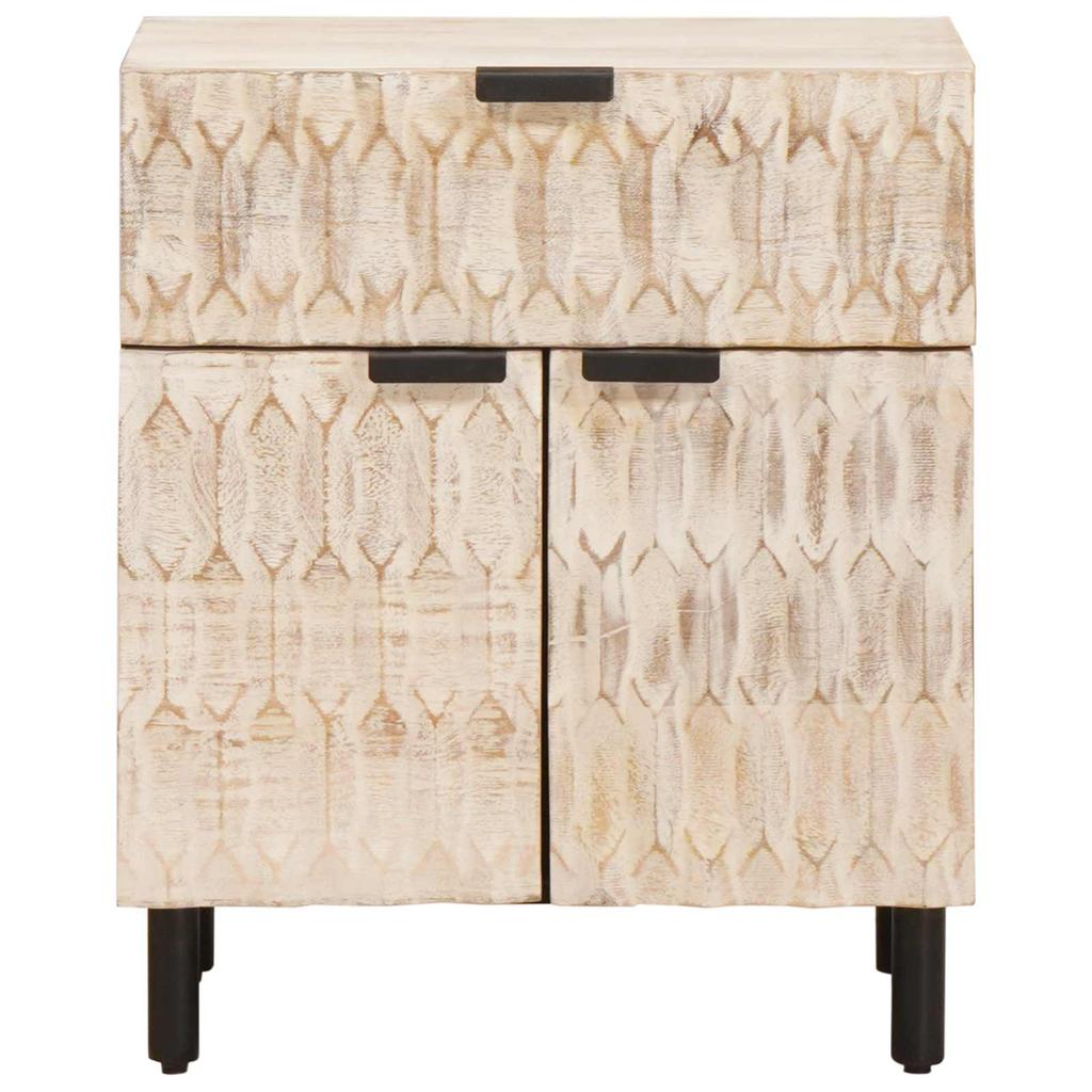 Nightstand with Drawers White 50 x 33 x 60 cm Solid Mango Wood