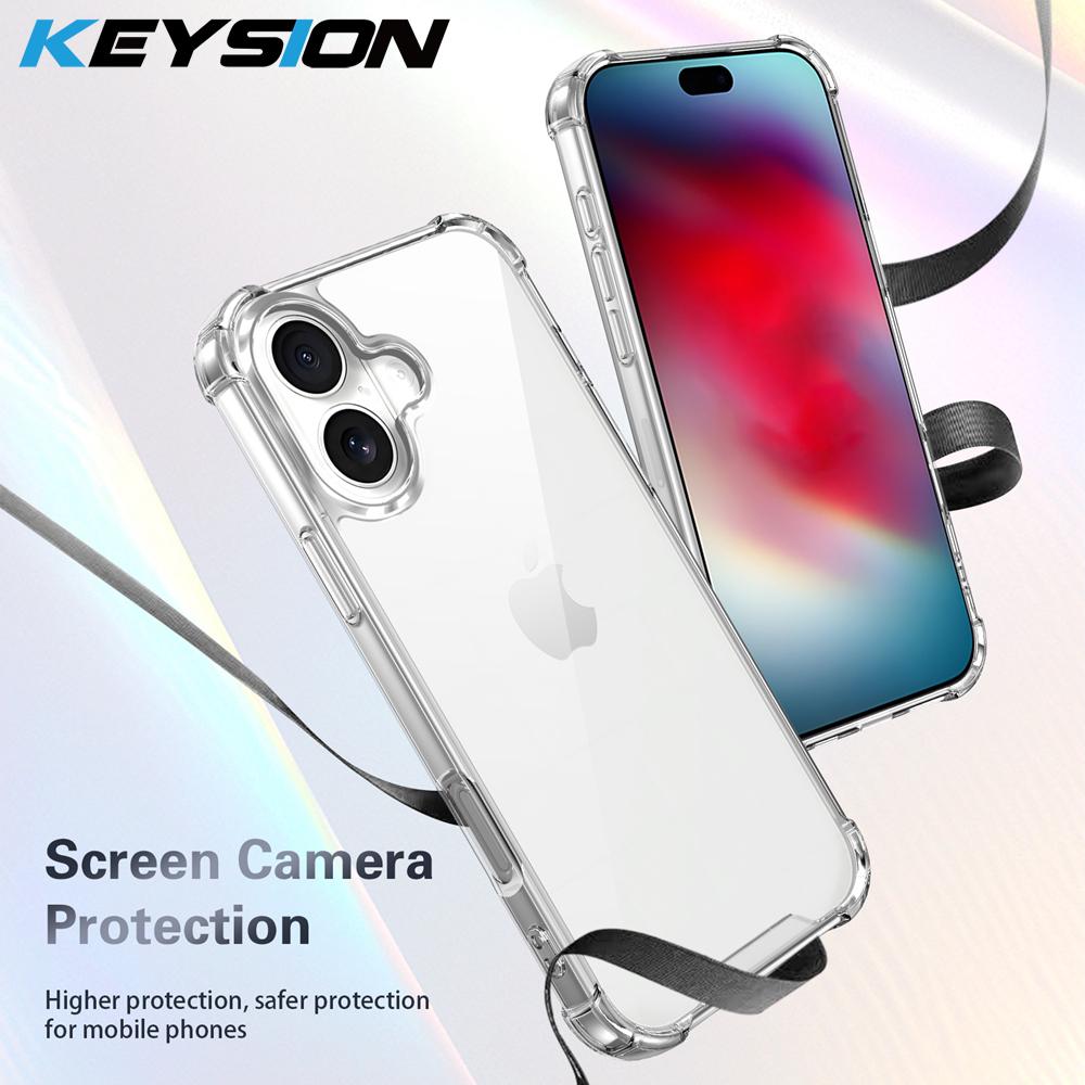 KEYSION Vier-Ecken Stoßfest Transparente Hülle für iPhone 12 13 14 15 16 Pro Max 16e Plus Weiches TPU+PC Klare Handyhülle