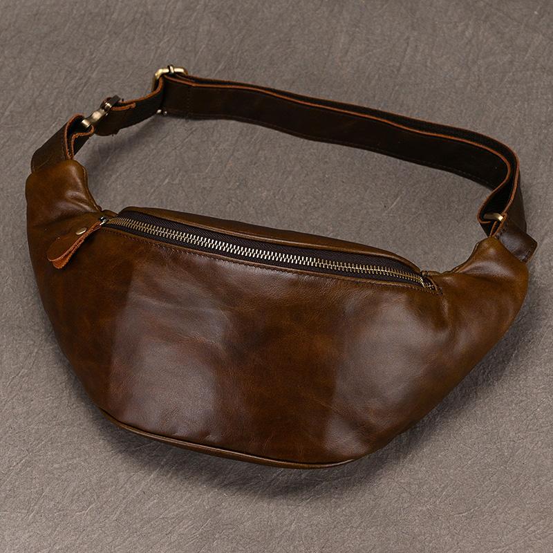 Big Waist Bag Mens Leather Belt Pounch Anti-theft Waist Pack Fanny Pack Bum Bag Belt Waist Pouch Chest Bag For Male Leather Bag