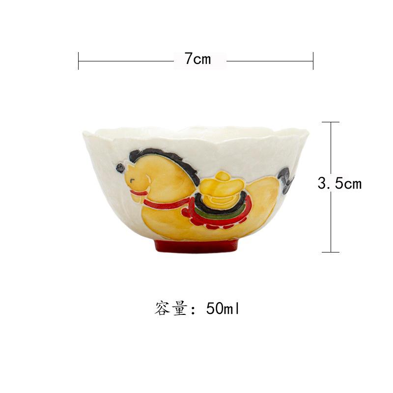 

50ml Hand Painted Horse Get Wealth Teacup Creative Tea Bowl Tea Cup Set Tea-tasting Personal Cup Chazhan Master Cups Drinkware As Your Choose