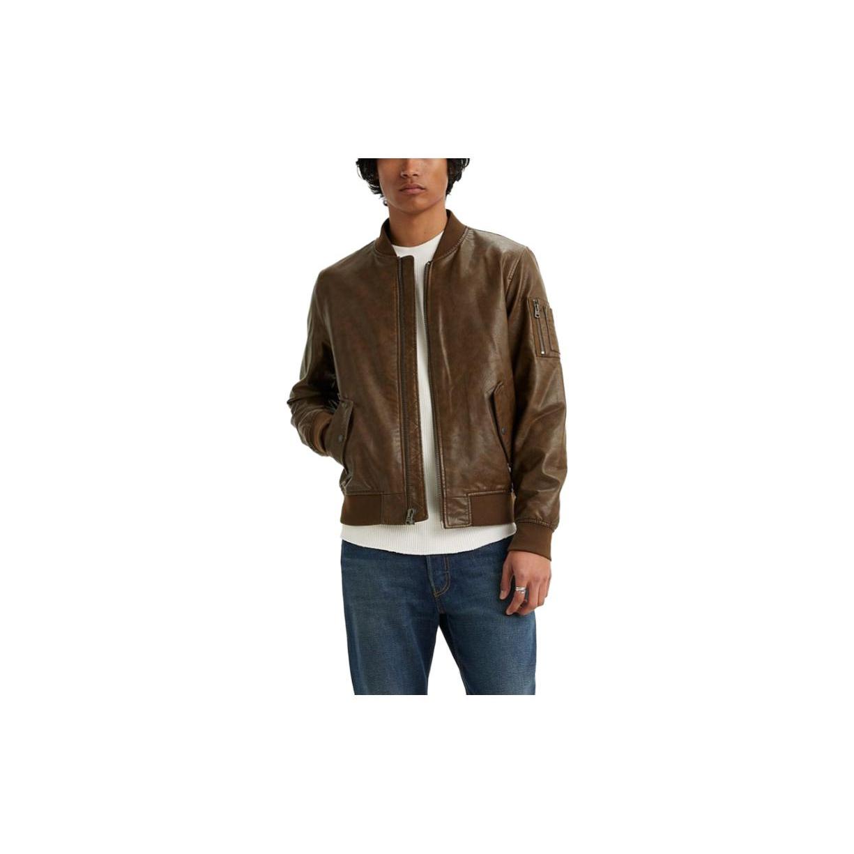 Levi`s Leather Jackets Men`s Brown Stand
