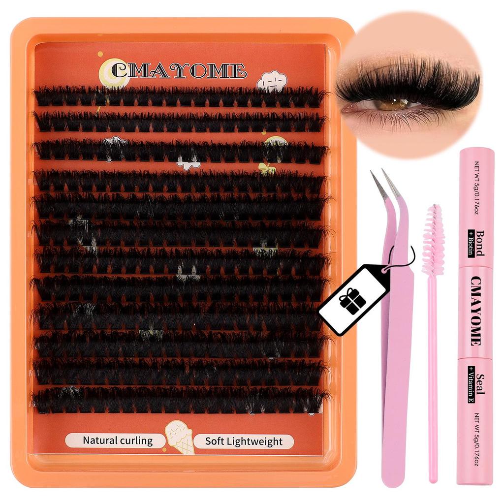 European & American Style D Curl Cluster False Eyelash Kit for Daily DIY Extensions