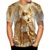 Tricou Grafic 3D cu Războinic Înger pentru Bărbați, Design Sabie Aurie, Tricou Imprimat 3D pentru Bărbați, Haine, Aripă, Bordură Ornată, Tricou Unisex