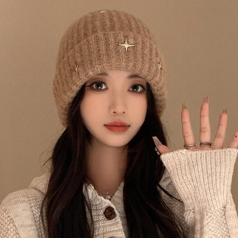 Knitted Hat for Women Showing Their Faces Small Bag Head Hat  Autumn and Winter Ear Protection and Warm Wool Hat Fashionable and Versatile