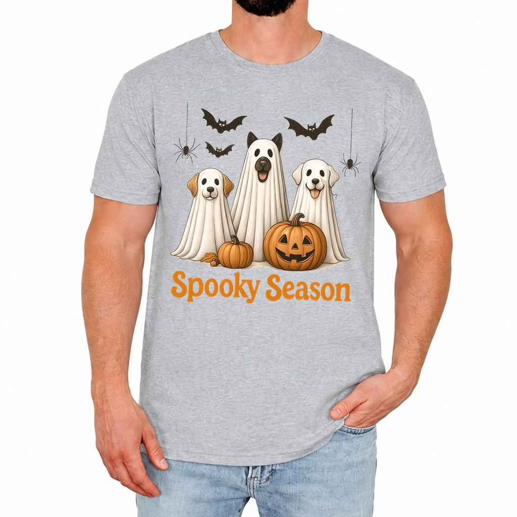 Funny Dog Ghosts Mens T-Shirt Spooky Season Cute Cartoon Halloween Gift