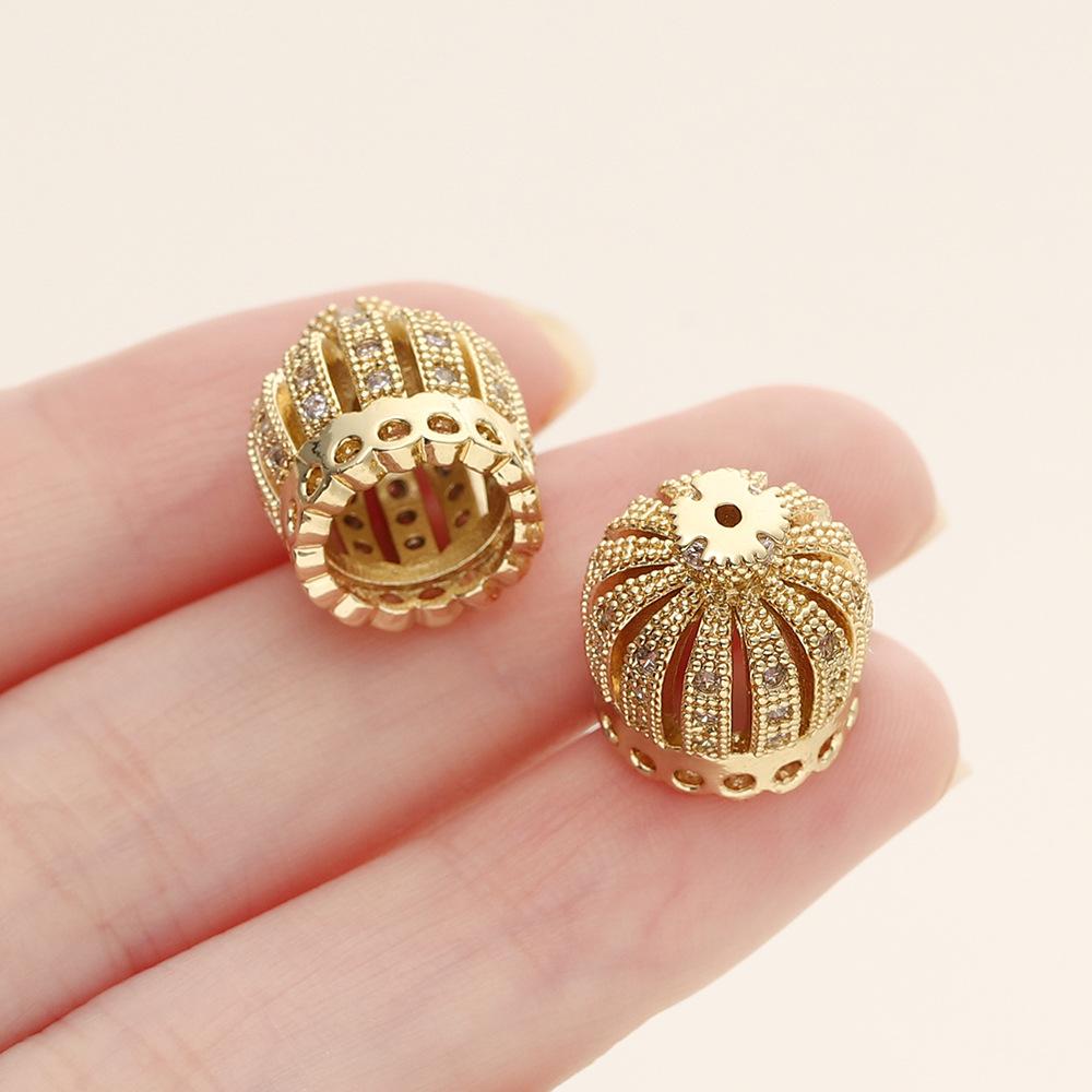 Copper Inlaid Zirconium Crown Fringed Cap, Hollow Pierced Bead Diy Bracelet Necklace Accessories