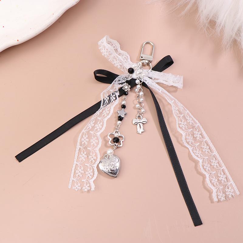 Lace Bowknot Keychain Star Love Bow Strawberry Charm Bag Pendant Keyring Jewelry Bag Decor