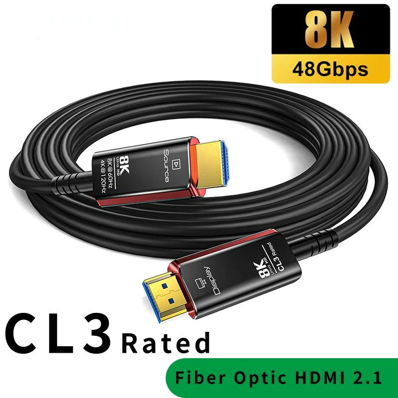 

HDMI Cables 50FT,8K HDMI 2.1 fiber optic Cable CL3 Rated,48Gbps 8K@60 4K@120Hz/144Hz,eARC HDCP 2.2&2.3,Compatible for Xbox/PS5 1M