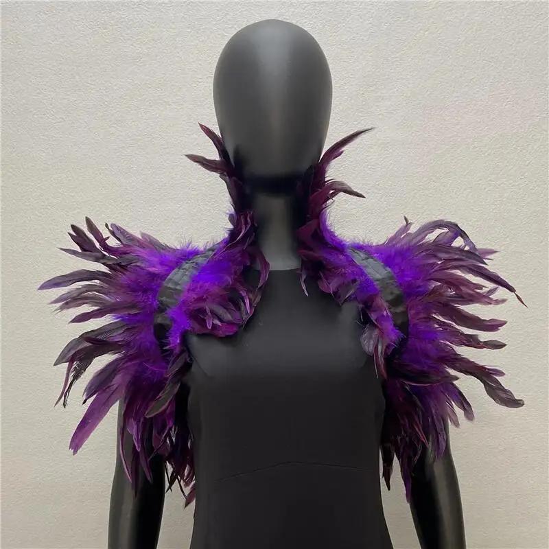 1 pieza Chal de plumas Gothic Punk Capa de plumas Chal de plumas naturales Disfraz de Halloween Cosplay Espectáculo de escenario