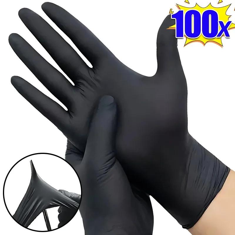 100 STÜCK Haushalt Stark Schwarz Einweg Nitrilhandschuhe PVC Latexfrei Antistatisch Garten Tierpflege Tattoo Arbeit Ölbeständige Handschuhe