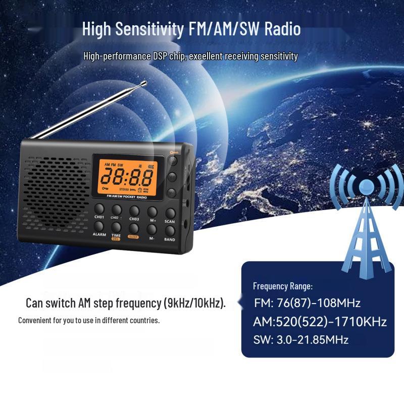 Portable FM/AM Full Band Stereo Radio with Large Display for Seniors