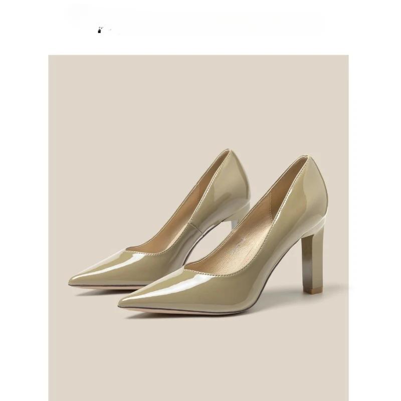 Fashion Square Heels Pumps Women Shoes Patent Leather Sexy Wedding Party Official Leisure Super Big Szie 2024