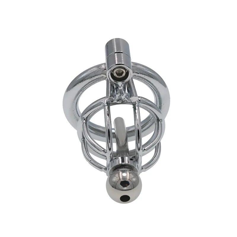 Men's Chastity Lock Metal Penis Cage with Catheter Gay Adult Sex Toys for Outdoor Wear Penis Restraints Cuckold Cock Ring