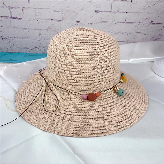 Scenic new bell wooden bead sun hat tourist beach basin hat face covering sun protection hat female straw hat fisherman hat