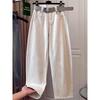 Plus Size Cream White High Waist Slimming Jeans for Women - Spring Pear Shape Loose Straight Wide Leg