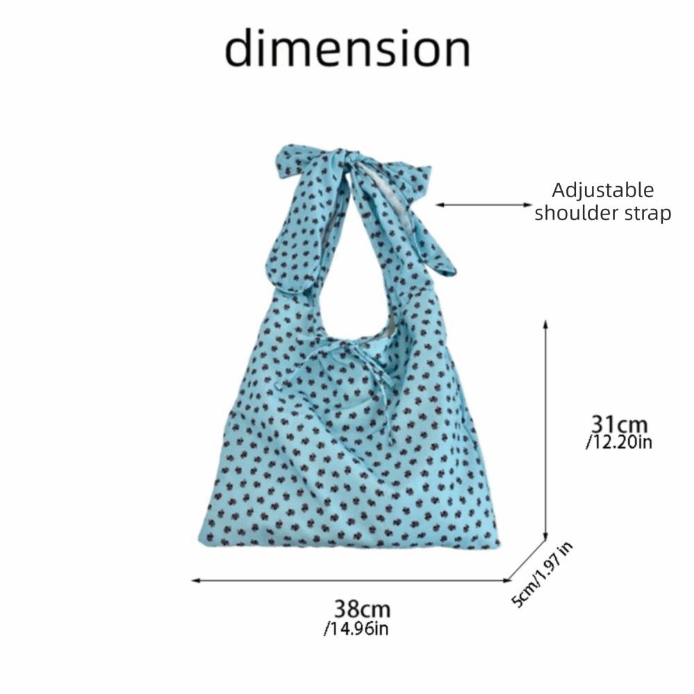 Prined Floral Pattern Canvas Bag Lightweight Handbags Fashion Tie Bow Shoulder Bag  Outdoor