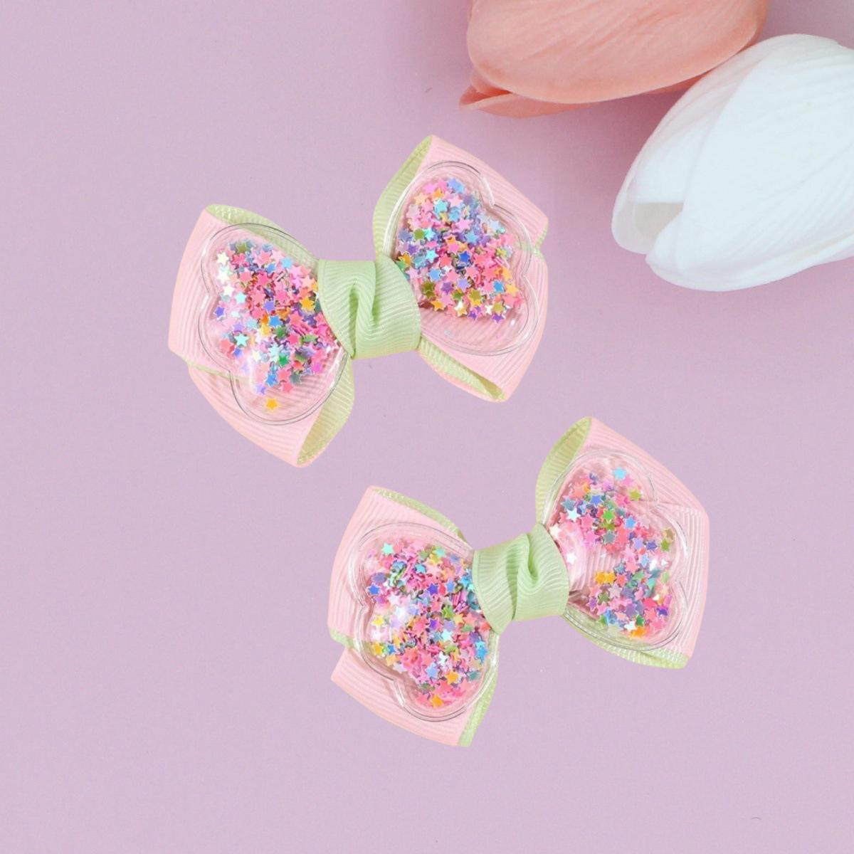 New Liquid Glitter Princess Bow Hair Clip - Ribbed Band for Kids