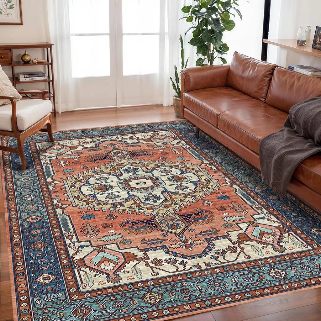 Bohemian Soft Flannel Area Rugs, Living Room Coffee Table, Sofa Carpet, Study, Bedroom, Waterproof and Dirt Resistant Carpet