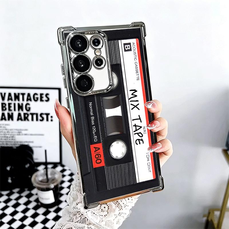 Vintage 90S Cassette Tape Pattern Soft Phone Case For Samsung Galaxy S26 Ultra S25 Edge S24 FE S23 Plus S22 S21 + S20 Plating An