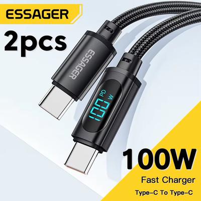 Essager 2PCS 100W USB Typ C auf USB C Kabel Display 5A Schnelllade USB C Datenkabel für Huawei Samsung S22 Poco F3 Laptop iPad