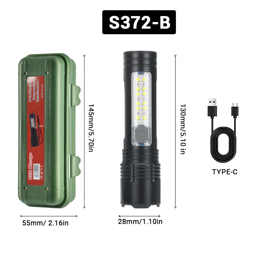 Portable LED Flashlight with Built-in Battery USB Rechargeable Flash Variable Focus Waterproof Lantern Outdoor Camping Torch