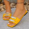 Women's Yellow Flat Slippers Summer New Ladies Metal Buckle Sandals Square Head Soft Non-slip Outdoor Beach Women Slippers