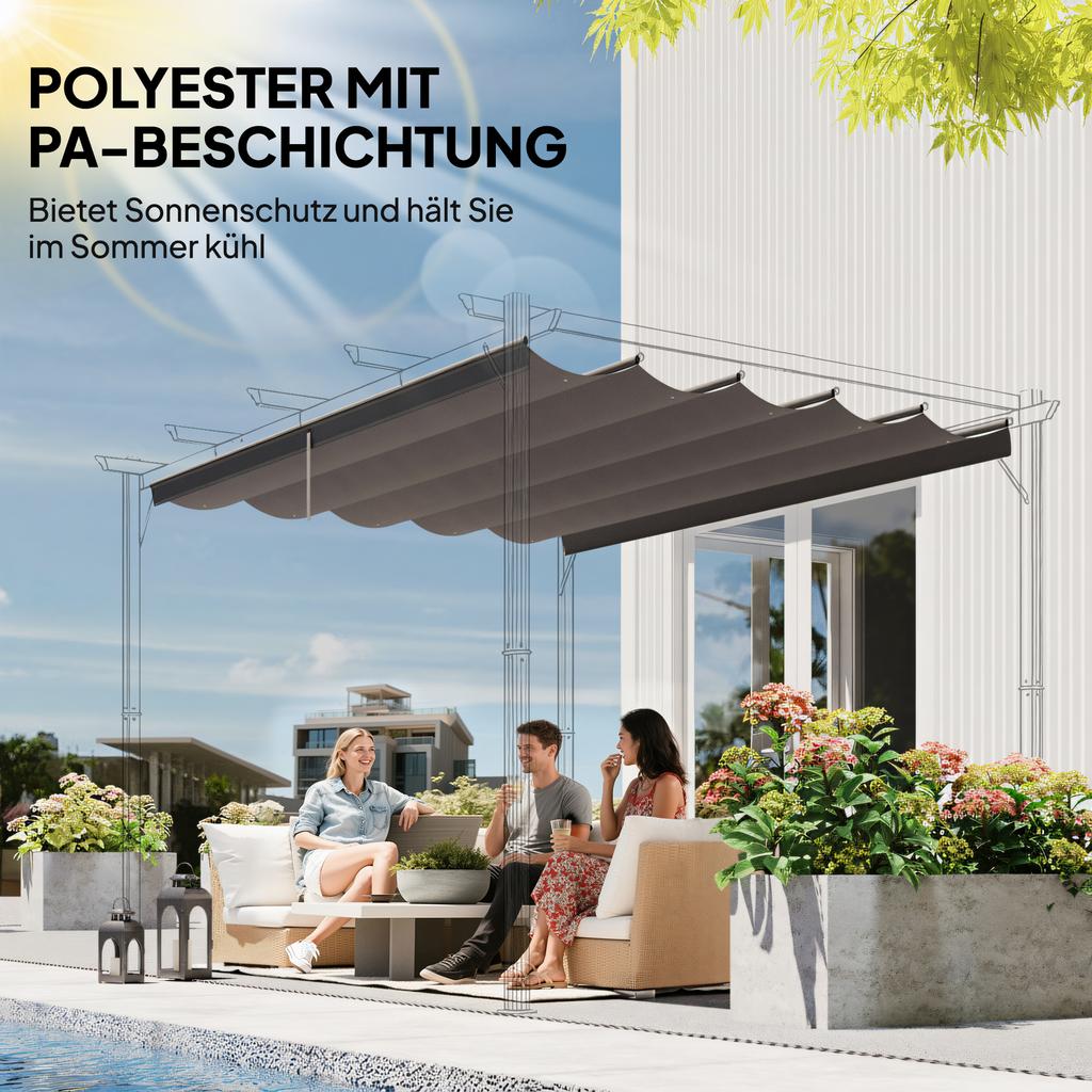 Retractable Pergola Cover, 3.5 x 2.6 m Replacement Canopy Fabric for 4 x 3 m Frame, Roof Top Only, Light Grey