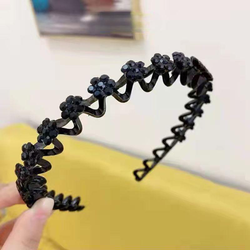 

1 шт. Модные нескользящие повязки для волос со стразами, эластичные, с цветком, женские обручи для волос, повязка на голову, ободок, аксессуары для волос для девочек, головной убор чёрный