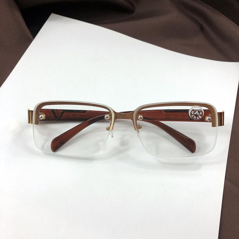 Men's Semi-Rimless Square Perforated Crystal Sunglasses with Top Screw Sunshade