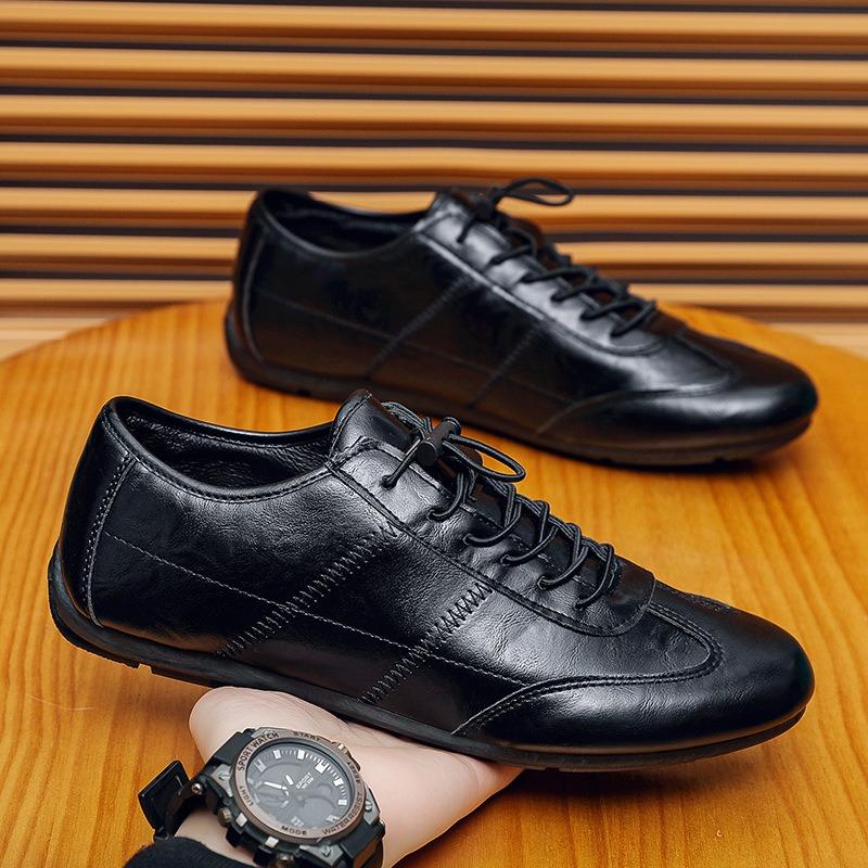 

Men s new Doudou shoes men s casual elastic band sports black leather shoes soft sole breathable 44
