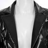 Mens Cropped Motorcycle Jacket Patent Leather Wet Look Long Sleeve Club Party Coat Streetwear