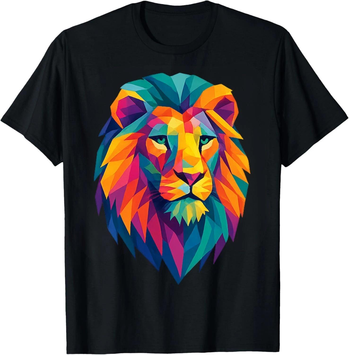Colorful Geometric Lion Head T-Shirt–Bold Vibrant Art Design Gift Unisex T-Shirt XL