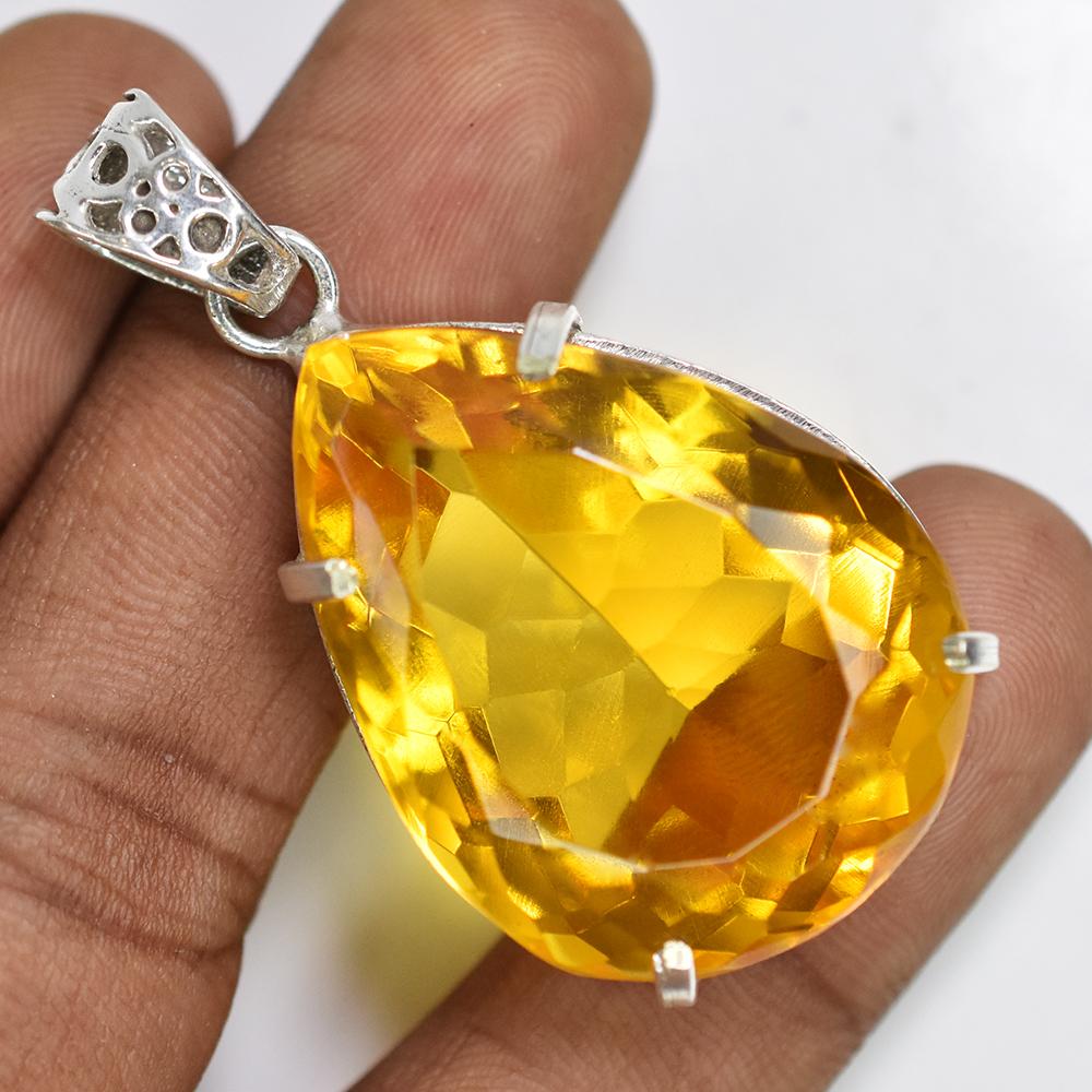 

100.2 Ct Orange Topaz CERTIFIED 925 Sterling Silver Pear Cut Pendant Free Gift MY-PD-120-NS 31.4 mm Approx.
