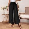 Women Pants Elastic Waist High Side Split Casual Pants Spring Summer Autumn Breathable Solid Color Loose Fit Wide Legs Trousers