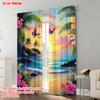 Set Of 2 Plane Printing Popular Curtain Panels Vibrant Flowers Palms Polyester Easy Install Without Rod Versatile All Use Curtains Made