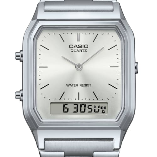 Casio AQ-230A-7A Silver Analog-Digi Watch, One Size, Silver Bracelet