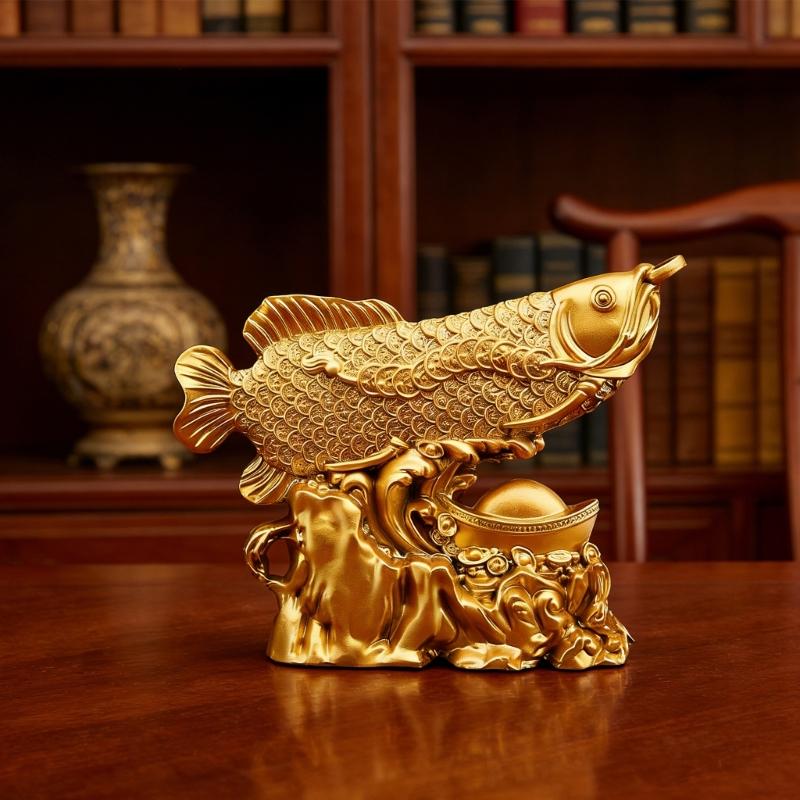 Elegant Arowana Fish Sculpture with Fengshui Symbolism Alloy Animal Figurine Ornament for Office Living Room Decoration