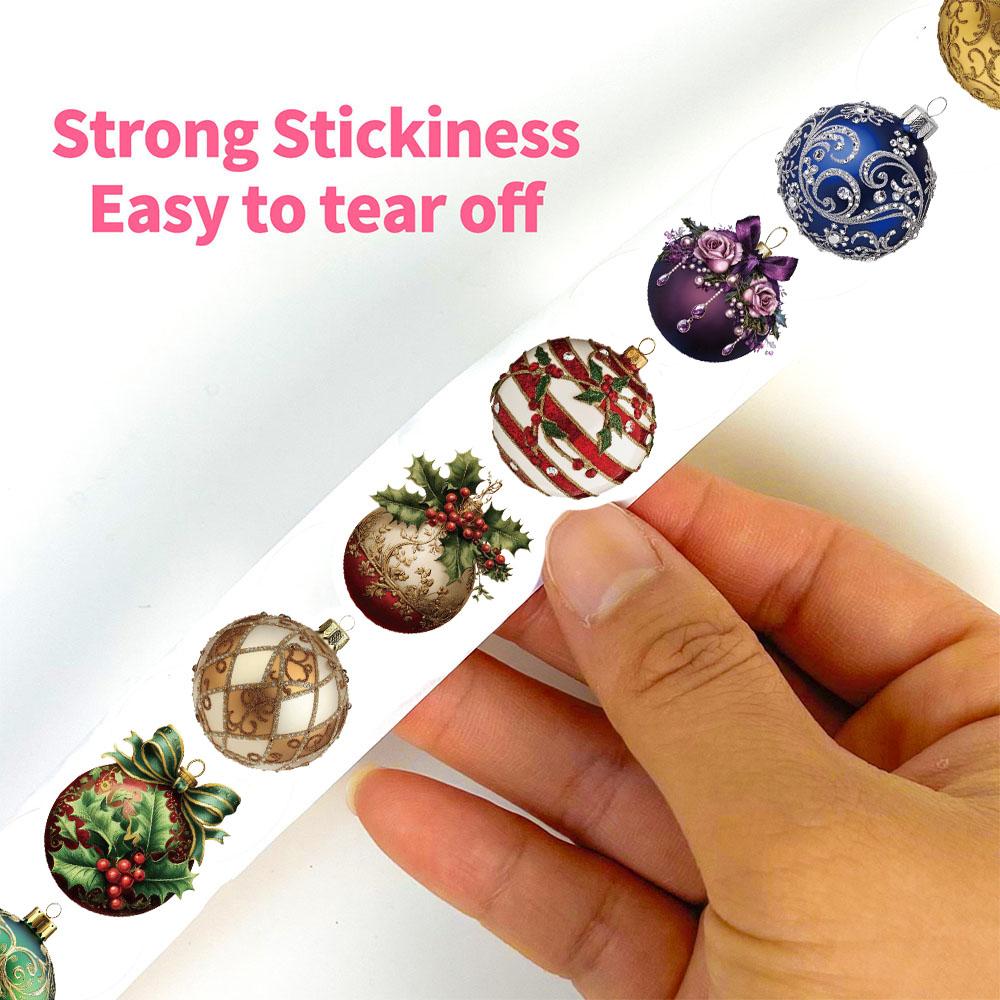 500PCS Christmas Ball Sticker Roll Retro Art Stickers for Phone Skateboard Motorcycle Coffee Cup Dorm DIY Decor