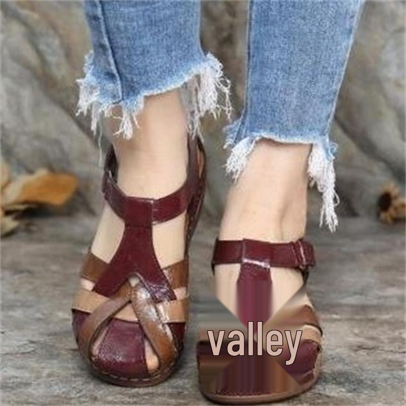 

Women s Retro Round Toe Wedge Sandals - 2021 Summer Collection, Versatile Hollow Design 38 бордовий
