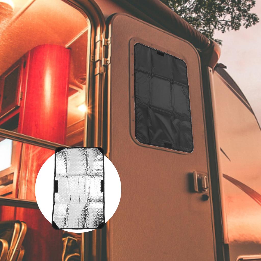 25.2 x 16.1in RV Door Window Sunshade, Water Proof Foldable Reflective Sunshade with Protecting Hook and   Fastener, Compatible with Most RVs Enha