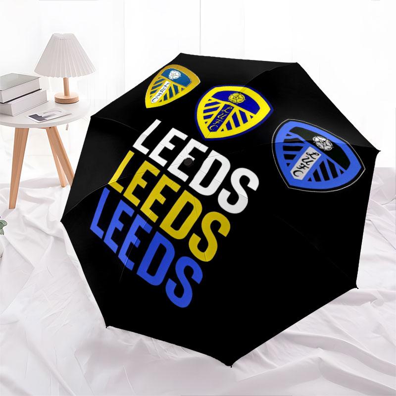 Leeds United logo pattern, automatic folding umbrella, portable and foldable design, 8 ribs, a Christmas or birthday gift.