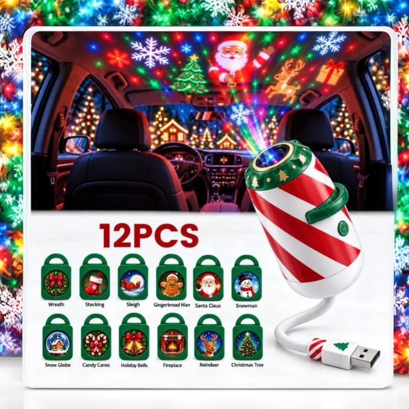 Usb Christmas Projector Light 6/12/24 Patterns Flexible Led Xmas Projection Lamp For Car Bedroom Party Decor
