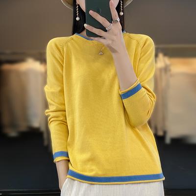 Spring Autumn Women's Knitwear Round Neck Sweater Spring Summer Loose Color Matching Bottoming Shirt