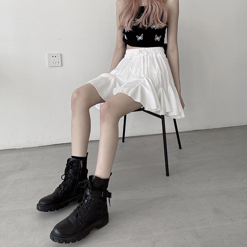 Λευκή Πλισέ Φούστα Μπαντάζ για Γυναίκες Καλοκαίρι Ψηλόμεση Α-γραμμής Μίνι Φούστα Φουσκωτή Βολάν Στενή Χαριτωμένα Ρούχα Γυναικεία Vintage