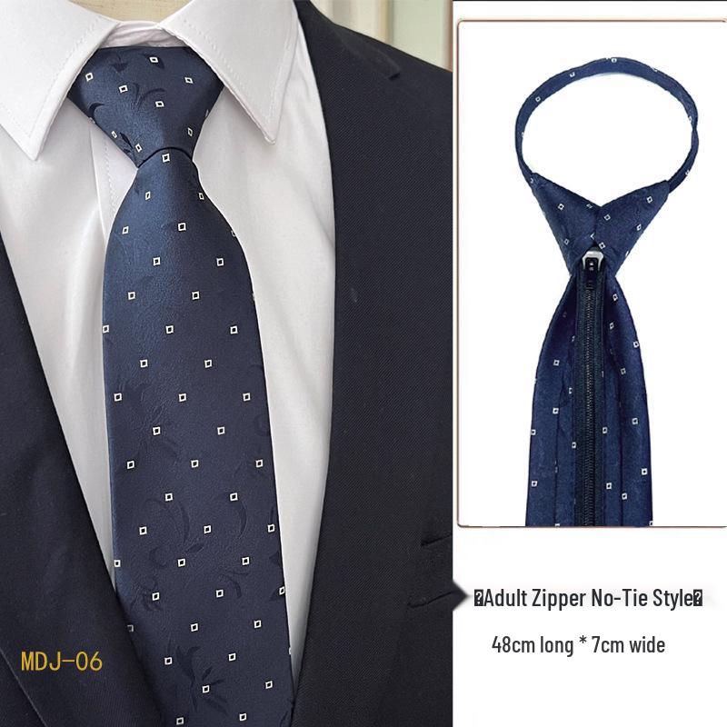 Men's 7cm Easy-Pull Zipper Tie, 1200-Needle Yarn-Dyed Polyester