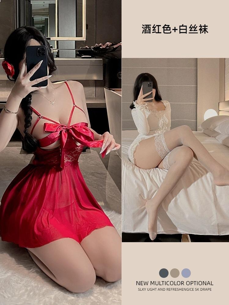 Strap milk leakage lingerie women's sexy suspender skirt large size bow princess wind mesh