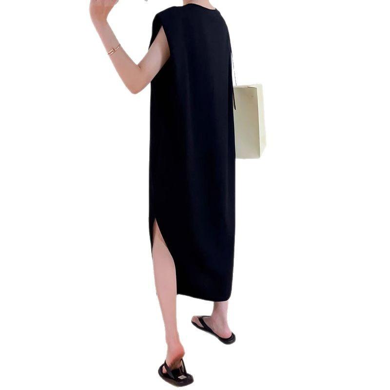 Damenrock Schlitz Lang Locker Große Größe Ärmelloses T-Shirt Mode Lässiges Kleid Westenkleid